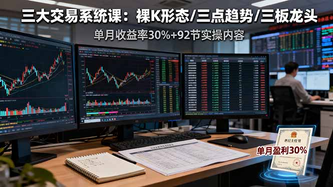 三大交易系统课：裸K形态/三点趋势/三板体系，单月收益率30%+92节实操内容-奇奇网创