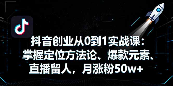 抖音创业从0到1实战课：掌握定位方法论、爆款元素、直播留人，月涨粉50w+-奇奇网创