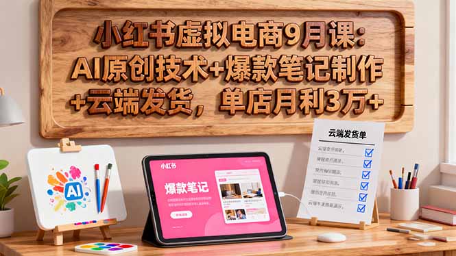 小红书虚拟电商9月课：AI原创技术+爆款笔记制作+云端发货，单店月利3万+-奇奇网创