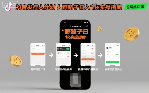 抖音发行人计划全新野路子玩法，随时随地，只要有手机，就能操作，日入1k+【揭秘】-奇奇网创
