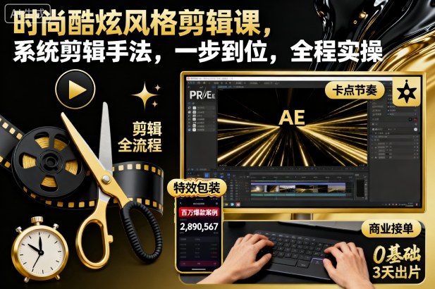 时尚酷炫风格剪辑课，系统剪辑手法，一步到位，全程实操-奇奇网创