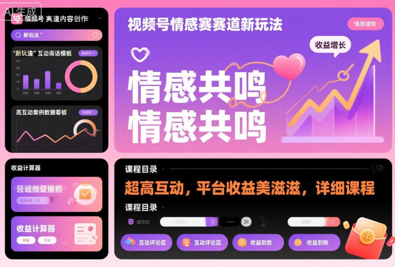 视频号情感赛道新玩法，超高互动，平台收益美滋滋，详细课程-奇奇网创