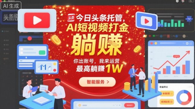 今日头条托管，AI短视频打金，你出账号，我来运营，最高躺賺1W【揭秘】-奇奇网创