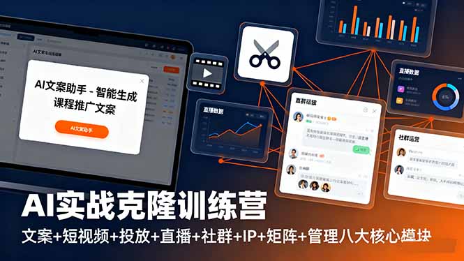 AI实战克隆训练营：文案+短视频+投放+直播+社群+IP+矩阵+管理八大核心模块-奇奇网创
