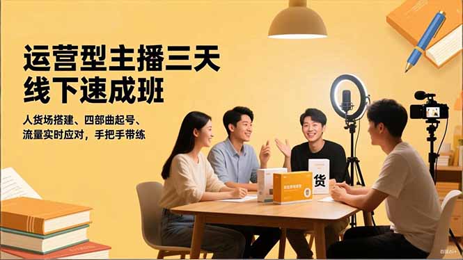 运营型主播三天线下班，人货场搭建,四部曲起号,流量实时应对，手把手带练-奇奇网创