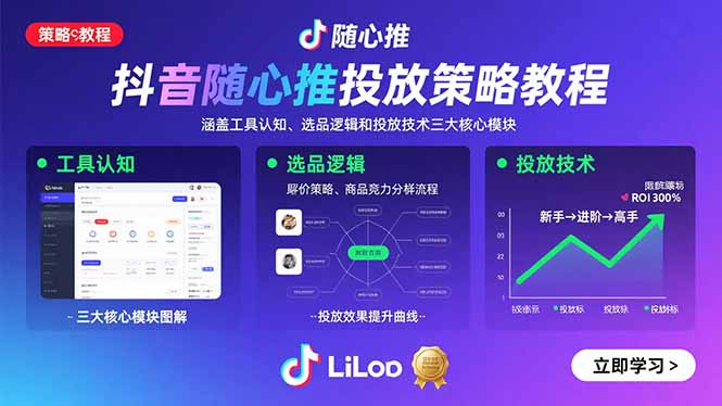 抖音随心推投放策略教程：涵盖工具认知、选品逻辑和投放技术三大核心模块-奇奇网创