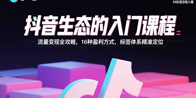 抖音生态的入门课程：流量变现全攻略，16种盈利方式，标签体系精准定位-奇奇网创