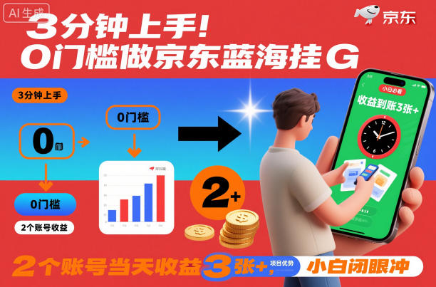 3分钟上手！0门槛做京东蓝海全自动掘金，2个账号当天收益3张+，小白闭眼冲【揭秘】-奇奇网创