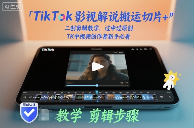 TikTok影视解说搬运切片+二创剪辑教学，过中过原创，TK中视频创作者新手必看-奇奇网创