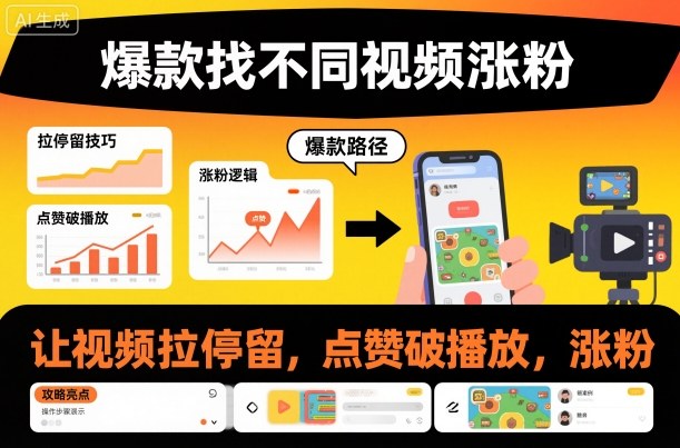 爆款找不同视频涨粉，让视频拉停留，实现点赞，破播放，涨粉-奇奇网创