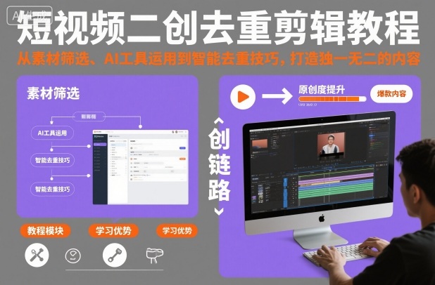 短视频二创去重剪辑教程，从素材筛选、AI工具运用到智能去重技巧，打造独一无二的内容-奇奇网创