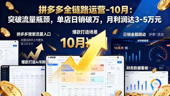 拼多多全链路运营-10月：突破流量瓶颈，单店日销破万，月利润达3-5万元-奇奇网创
