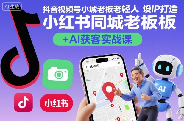 抖音视频号小红书同城老板轻人设IP打造+AI获客实战课，人设打造-算法拆解-拍摄剪辑-内容运营-AI创作-奇奇网创