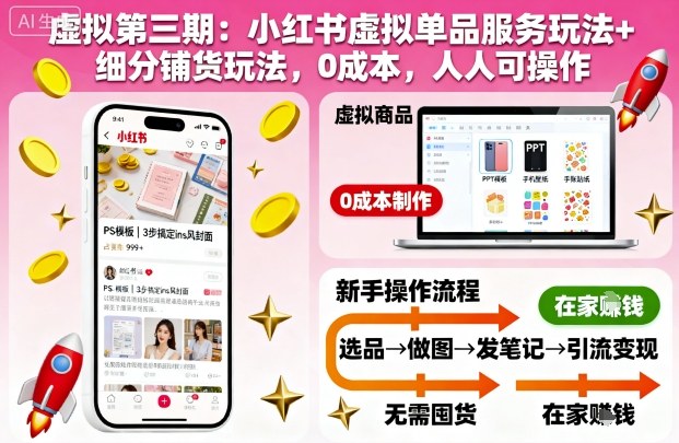 虚拟第三期：小红书虚拟单品服务玩法+细分铺货玩法，0成本，人人可操作(更新)-奇奇网创