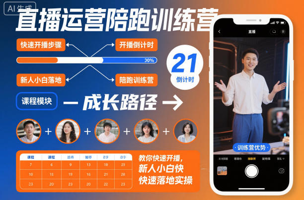 直播运营陪跑训练营，教你快速开播，新人小白快速落地实操-奇奇网创