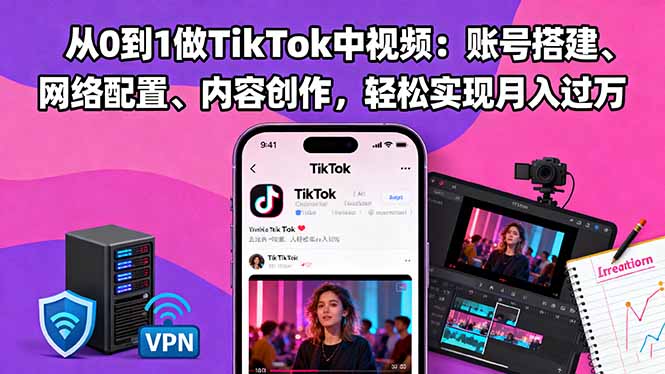 从0到1做TikTok中视频：账号搭建、网络配置、内容创作，轻松实现月入过万-奇奇网创