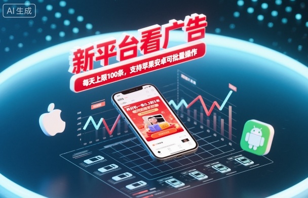 新平台看广告，养好机一条0.3到5米，每天上限100条，支持苹果安卓可批量操作-奇奇网创