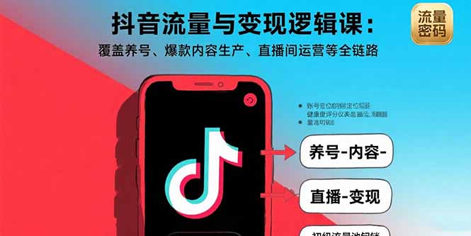 抖音流量与变现逻辑课：覆盖养号、爆款内容生产、直播间运营等全链路-奇奇网创