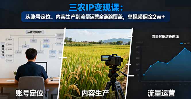 三农IP变现课：从账号定位、内容生产到流量运营全链路覆盖，单视频佣金2w+-奇奇网创