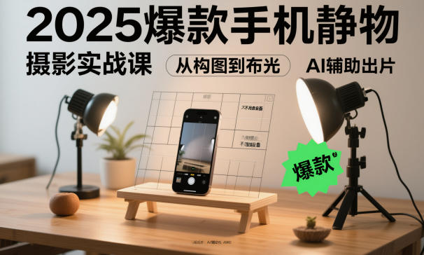 2025爆款手机静物摄影实战课，从构图到布光，不用贵设备，AI辅助出片-奇奇网创