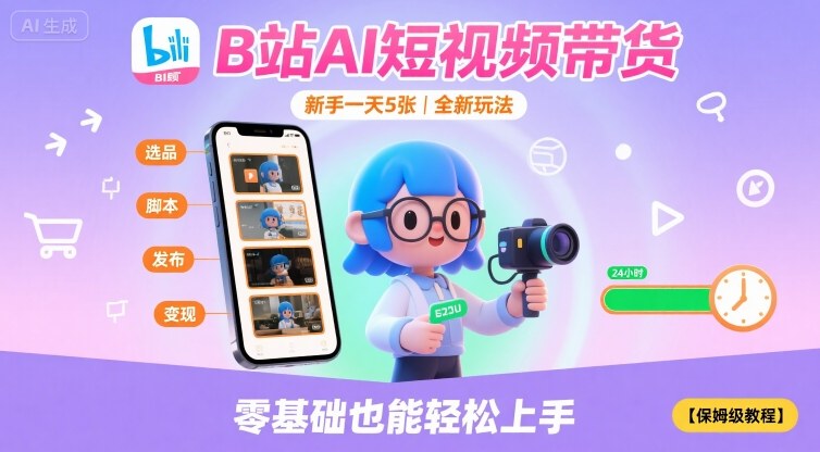 B站AI短视频带货，新手一天5张，全新玩法【保姆级教程】-奇奇网创