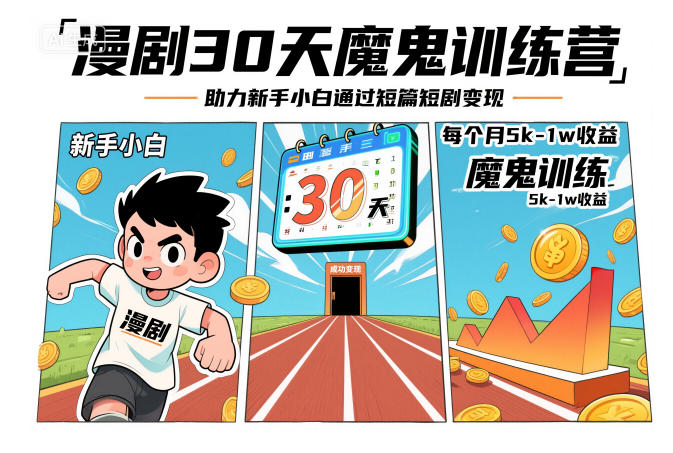漫剧30天魔鬼训练营，助力新手小白通过短篇短剧变现，每个月5k-1w收益-奇奇网创