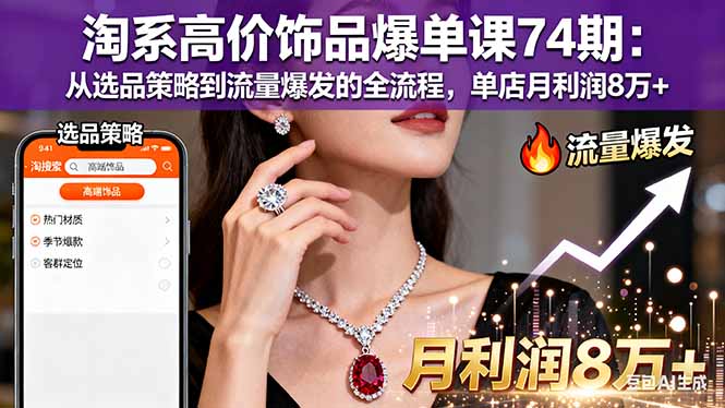 淘系高价饰品爆单课74期：从选品策略到流量爆发的全流程，单店月利润8万+-奇奇网创