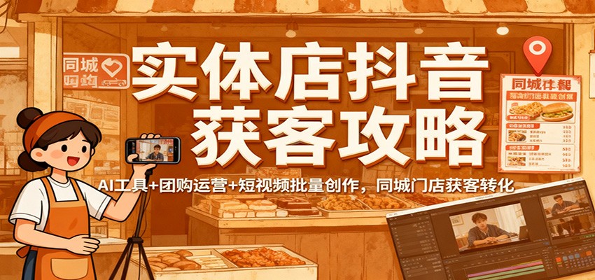 实体店抖音获客攻略：AI工具+团购运营+短视频批量创作，同城门店获客转化-奇奇网创