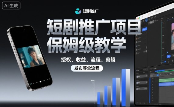 短剧推广项目保姆级教学，授权、收益、流程、剪辑，发布等全流程-奇奇网创