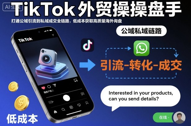 TikTok外贸操盘手，打通公域引流到私域成交全链路，低成本获取高质量海外询盘-奇奇网创