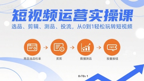 短视频运营实操课，选品、剪辑、测品、投流，从0到1轻松玩转短视频-奇奇网创