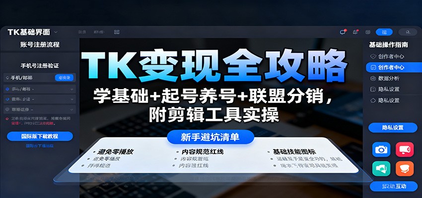 TK变现全攻略：学基础+起号养号+联盟分销，附剪辑工具实操-奇奇网创