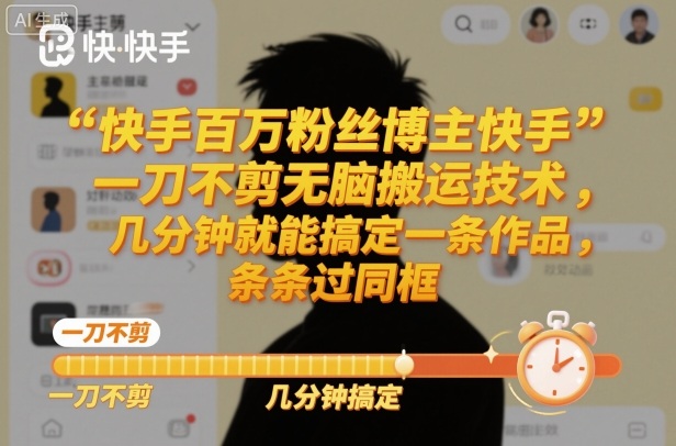 快手百万粉丝博主快手一刀不剪无脑搬运技术，几分钟就能搞定一条作品，条条过同框-奇奇网创