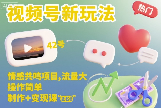 视频号新玩法，情感共鸣项目，流量大，操作简单，制作+变现课-奇奇网创