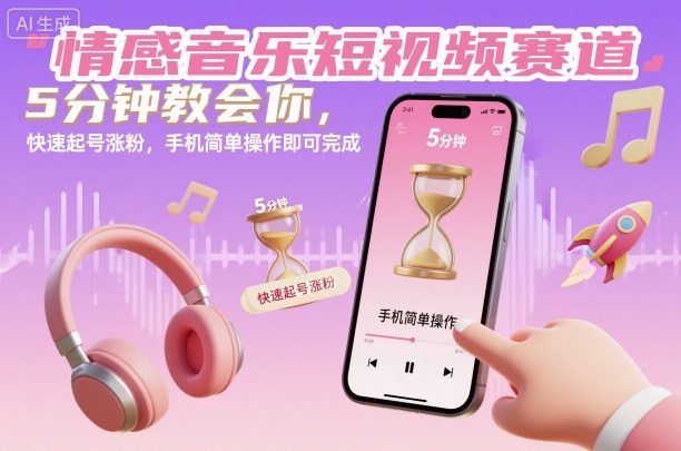情感音乐短视频赛道，5分钟教会你，快速起号涨粉，手机简单操作即可完成-奇奇网创