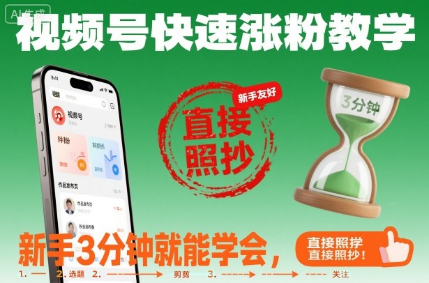 视频号快速涨粉教学，新手3分钟就能学会，直接照抄！-奇奇网创