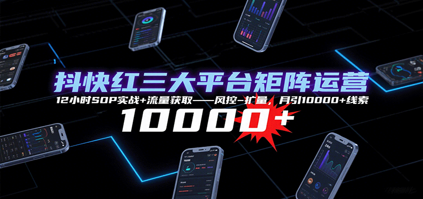 抖快红三大平台矩阵运营，12小时SOP实战+流量获取-风控-扩量，月引10000+线索-奇奇网创