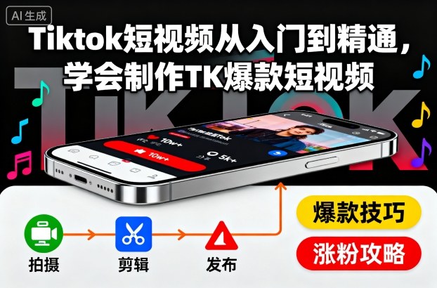 Tiktok短视频从入门到精通，学会制作TK爆款短视频-奇奇网创