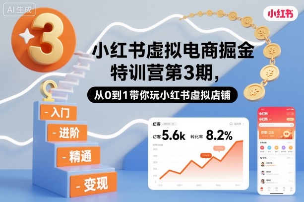 小红书虚拟电商掘金特训营第3期，从0到1带你玩小红书虚拟店铺-奇奇网创