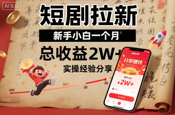 短剧拉新新手小白一个月总收益2W+实操经验分享-奇奇网创