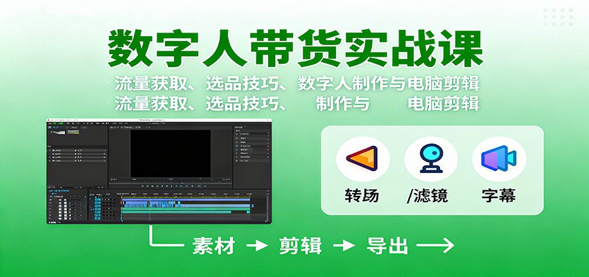 数字人变现实战课:流量获取、选品技巧、数字人制作与电脑剪辑-奇奇网创