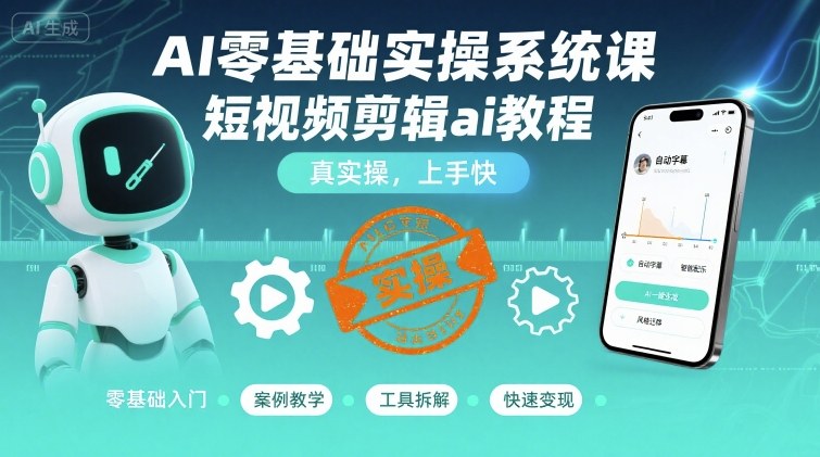 AI零基础实操系统课，短视频剪辑ai教程，真实操，上手快-奇奇网创