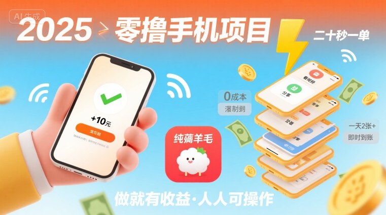 2025年零撸手机项目，二十秒一单，纯薅羊毛 一天2张+做就有-奇奇网创