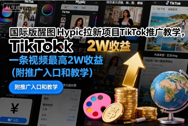 国际版醒图Hypic拉新项目TikTok推广教学,一条视频最高2W收益(附推广入口和教学)-奇奇网创