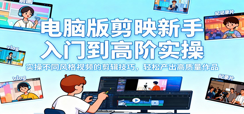 电脑版剪映新手入门到高阶实操，实操不同风格视频的剪辑技巧，轻松产出高质量作品-奇奇网创