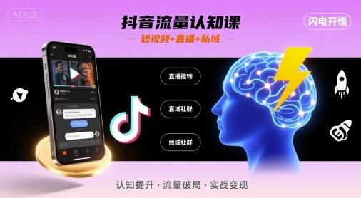 抖音流量认知课，短视频+直播+私域，认知提升，闪电开悟-奇奇网创