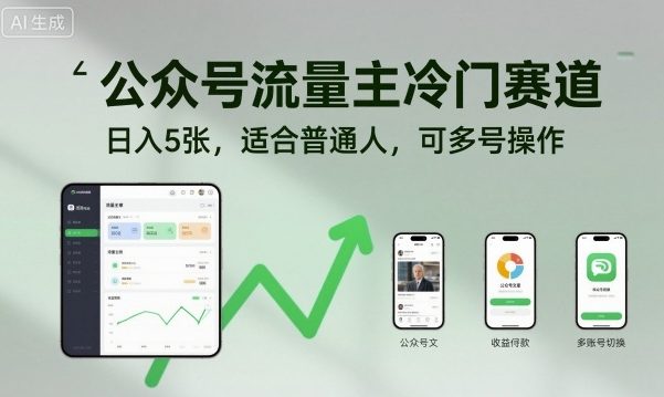 公众号流量主冷门赛道，日入5张，适合普通人，可多号操作-奇奇网创