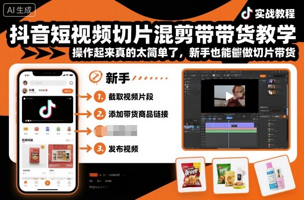 抖音短视频切片混剪带货教学，操作起来真的太简单了，新手也能做切片带货-奇奇网创