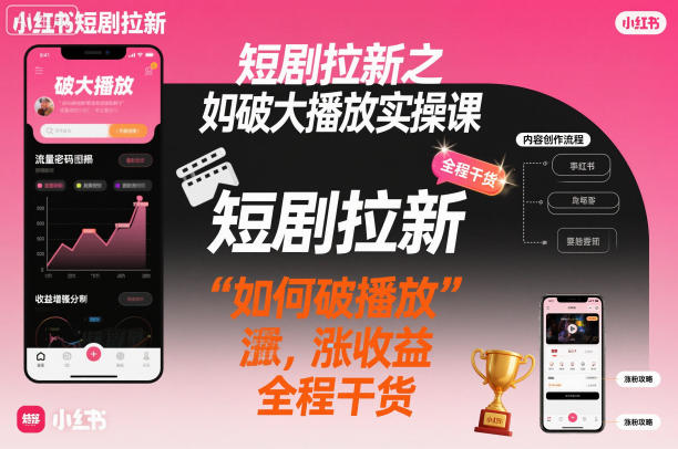 短剧拉新之小红书如何破大播放实操课，如何破播放，涨收益，全程干货-奇奇网创