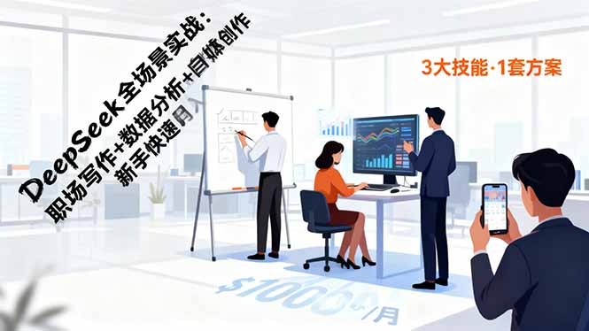 DeepSeek全场景实战：职场写作+数据分析+自媒体创作，新手快速月入过万-奇奇网创